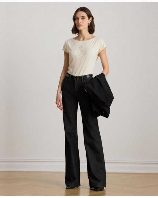 Ralph Lauren Natural Sequin Detail Boat Neck Jersey T-shirt