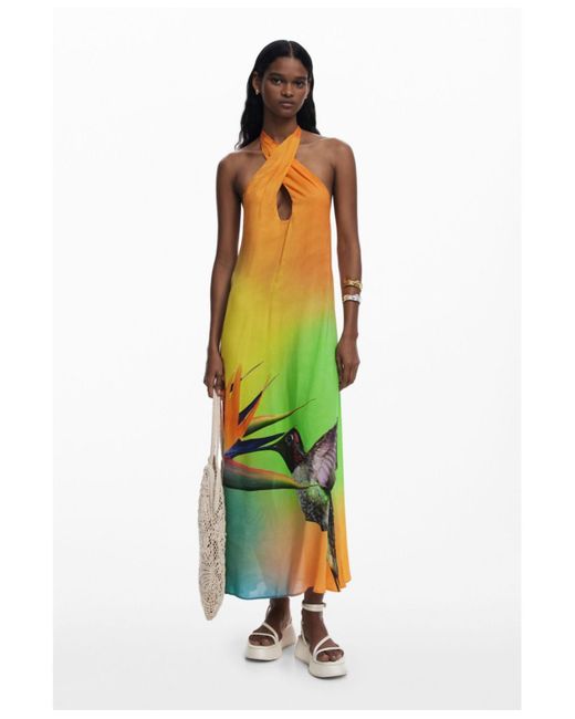 Desigual Women's Black Sleeveless Dress - Floral Embroidered Tulle Overlay, Knee-Length With Asymmetric Hem - View #7