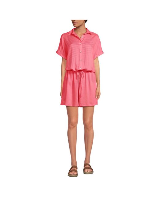 Lands' End Pink Button Front Swim Cover-up Romper
