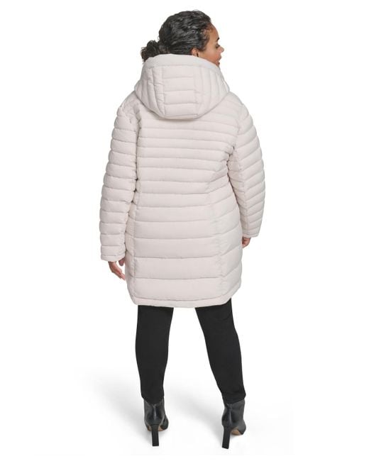 Tommy Hilfiger Gray Plus Size Hooded Packable Puffer Coat