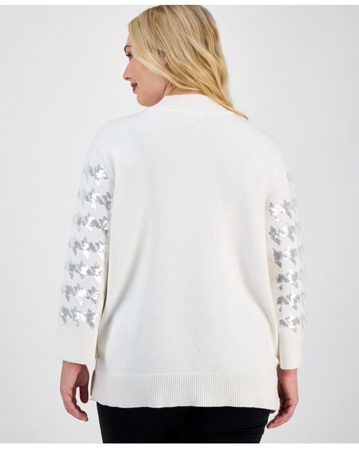 Anne Klein White Houndstooth Sequinned Sweater