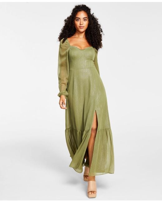 Bar Iii Green Bustier Side-slit Ruffled-trim Dress, Created For Macy's