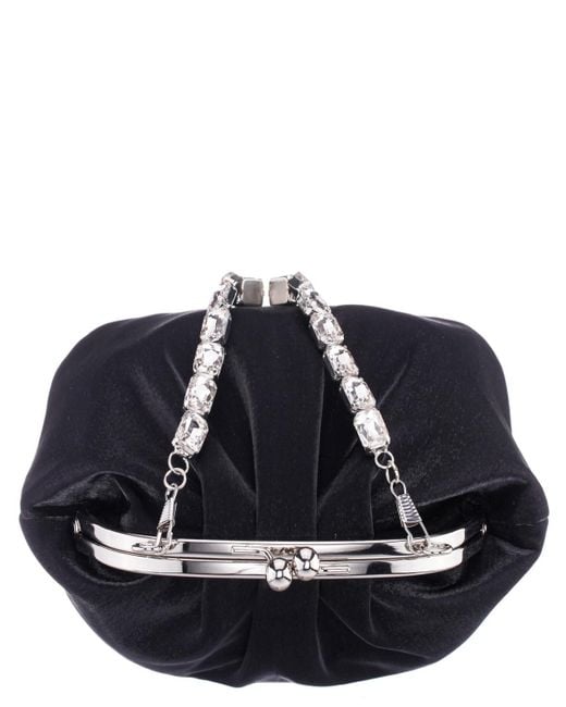 Nina Blue Vintage Style Crystal Handle Frame Clutch