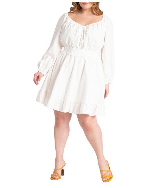 Eloquii White Plus Size Puff Sleeve Linen Mini Dress