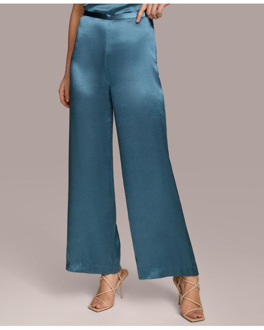 Donna Karan Blue Wide-leg Satin Pants