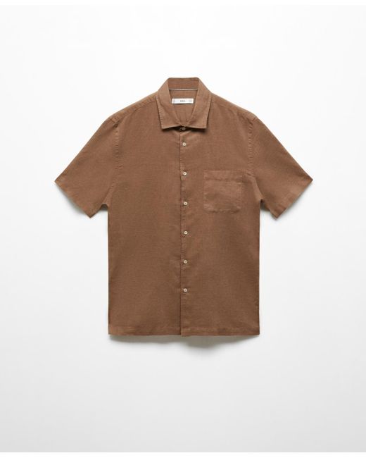 Mango White Regular-fit Linen Short-sleeved Shirt for men