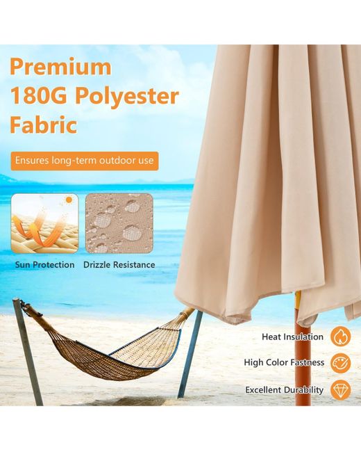 COSTWAY White 9.5 Ft Patio Rope Pulley Wooden Umbrella Market W/fiberglass Ribs Outdoor