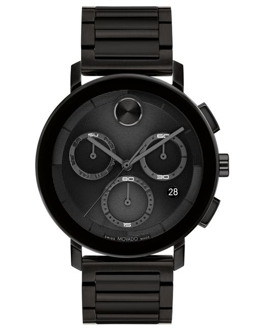 Movado Black Swiss Chronograph Bold Evolution 2.0 Ion Plated Steel Bracelet Watch 42mm for men