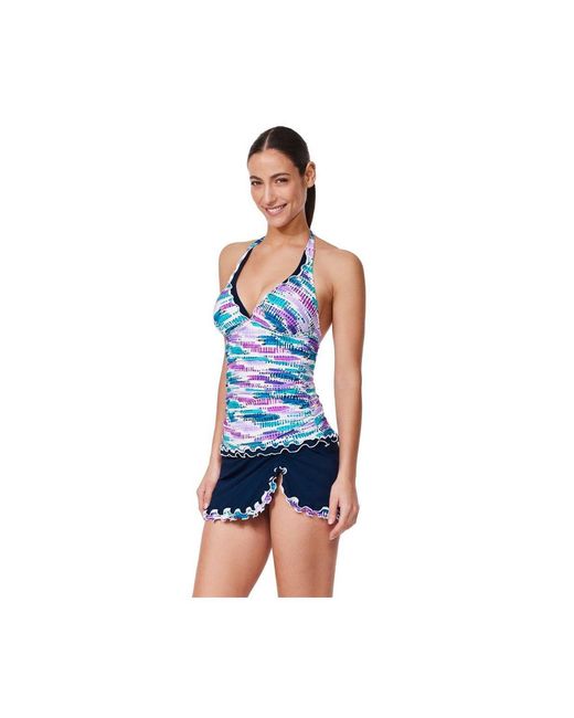 Gottex Blue Canva Tricolore Halter Tankini Top