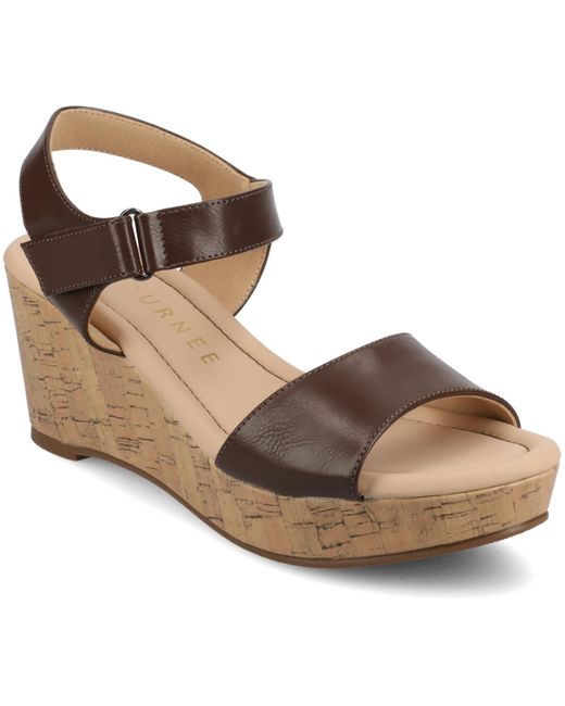 Journee Collection Metallic Ranae Ankle Strap Platform Cork Wedge Sandals