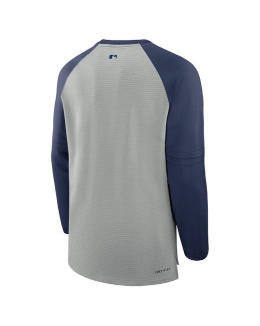 Nike Blue Heather Gray/navy Tampa Bay Rays Authentic Collection Game Time Raglan Performance Long Sleeve T-shirt for men