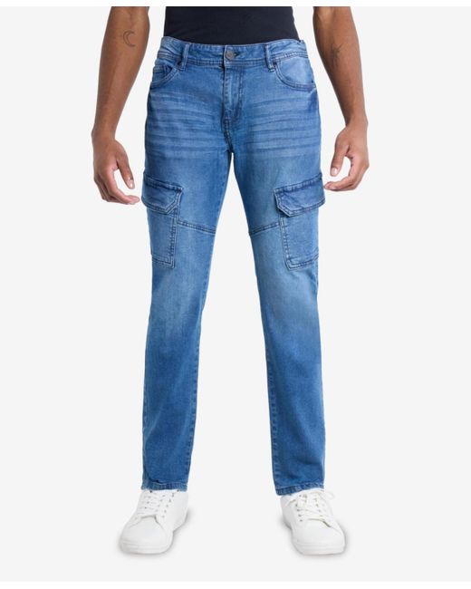 Xray Jeans Blue Slim Fit Stretch Cargo Jeans for men
