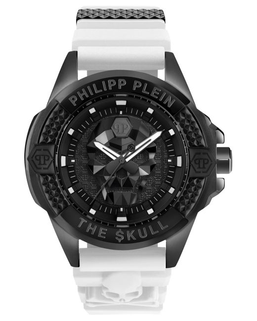 Philipp Plein Black The Skull White Silicone Strap Watch 44mm for men