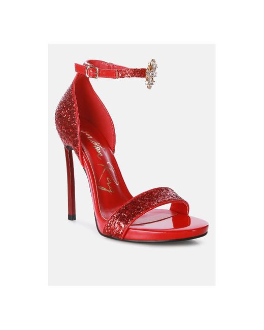 LONDON RAG Red Straight Fire High Heel Glitter Stilettos Sandals