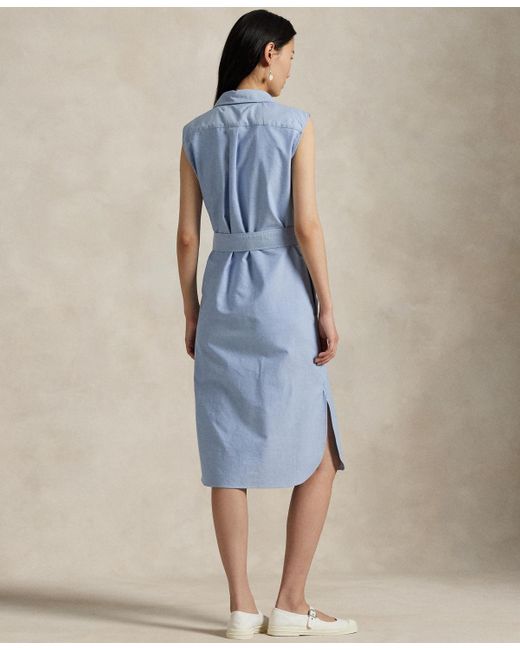 Polo Ralph Lauren Blue Belted Oxford Sleeveless Shirtdress