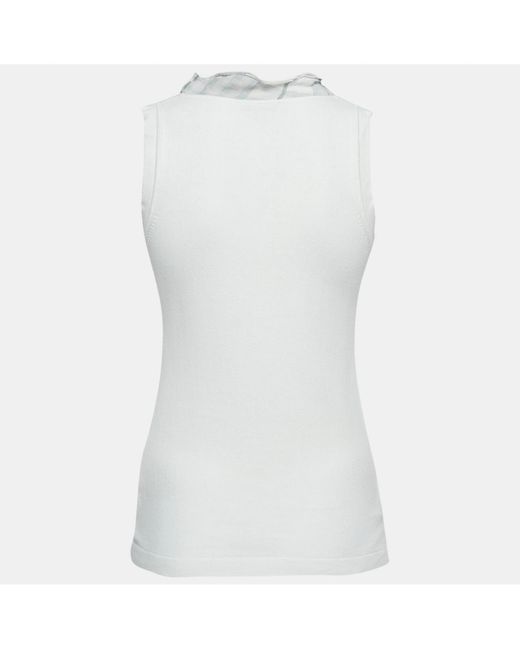 Pre-owned Burberry White Beige Silk Buttoned A-line Sleeveless Shirt Blouse