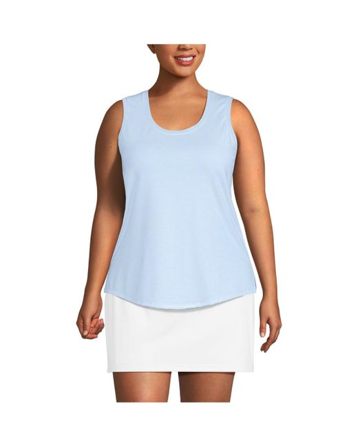 Lands' End Blue Plus Size Sleeveless Power Performance Scoop Neck Curved Hem Tunic Tank