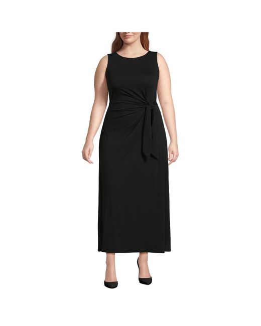 Lands' End Black Plus Size Sleeveless Tie Waist Maxi Dress