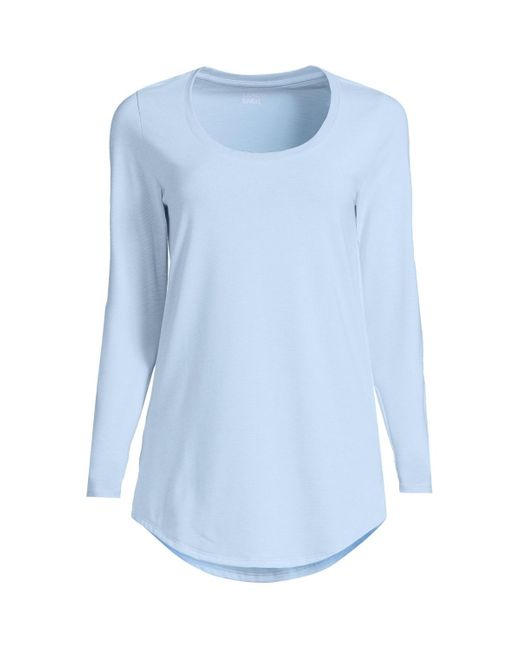 Lands' End Blue Plus Size Long Sleeve Power Performance Scoop Neck Curved Hem Tunic Tee