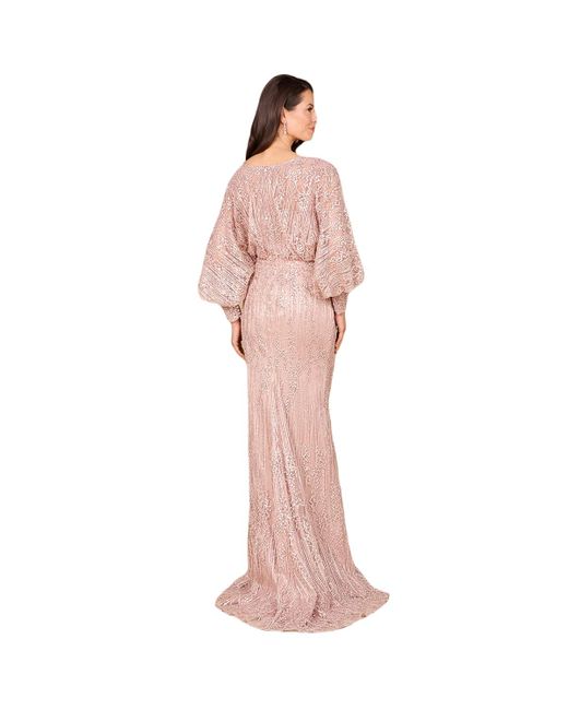 Lara Pink Long Bishop Sleeve Lace Gown