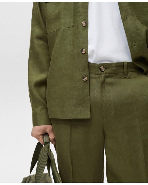 Mango Green Regular-fit Linen Pants for men