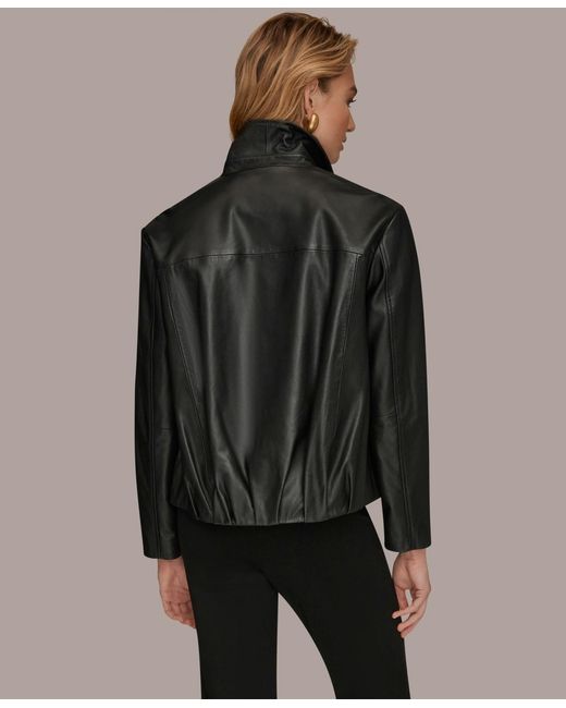 Donna Karan Black Leather Bomber Jacket