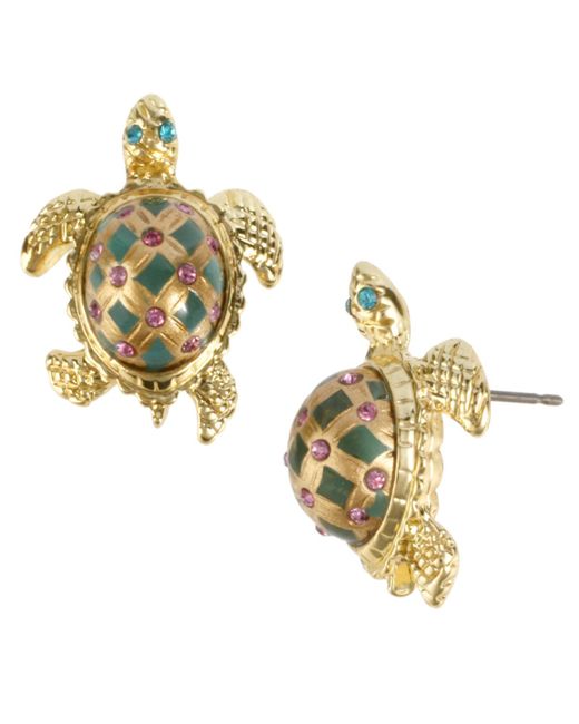 Betsey Johnson Metallic Faux Stone Turtle Stud Earrings