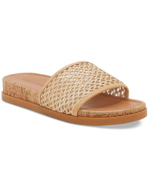 Lucky Brand Brown Dylina Cork Platform Slide Sandals