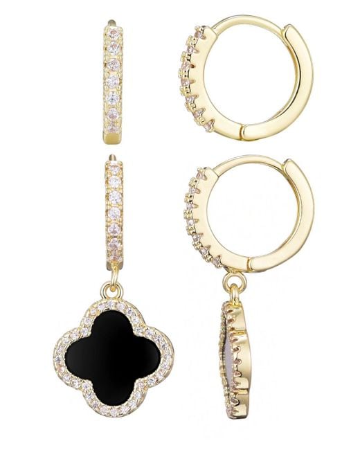 Adornia White Gold Cubic Zirconia Halo Clover huggie Set