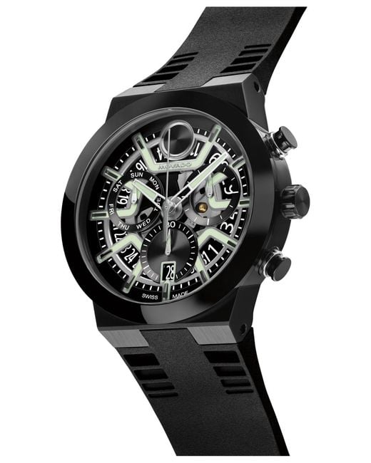 Movado Black Bold Fusion Swiss Quartz Chrono Silicone Watch for men