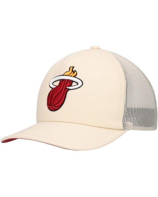 Mitchell & Ness Natural Miami Heat Trucker Adjustable Hat for men