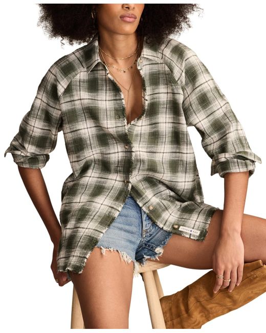 Lucky Brand Gray Tunic Plaid Button Down Shirt
