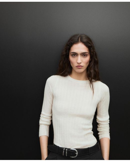 Mango Black Ribbed Round Neck Sweater
