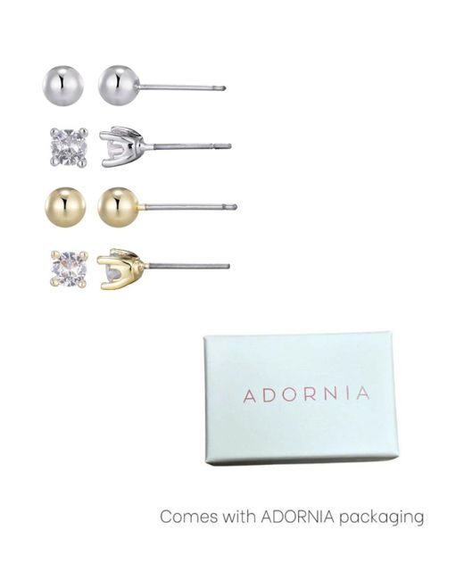 Adornia White Gold Silver Cubic Zirconia Ball Solitaire Stud Set