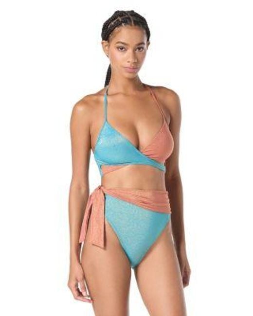 Vince Camuto Blue Wrap Front Bikini Top Sash Tie High Waist Bikini Bottoms