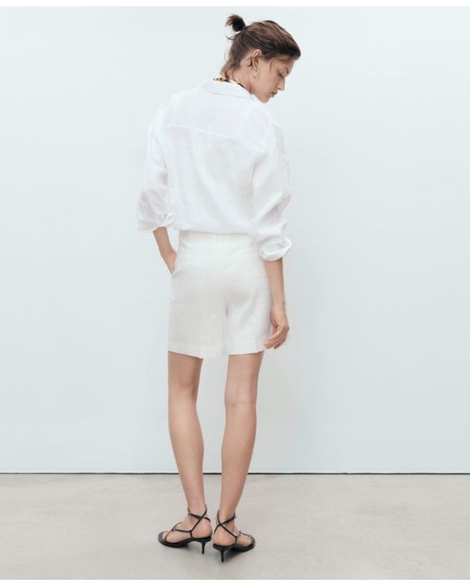 Mango White Straight-fit Linen Shorts