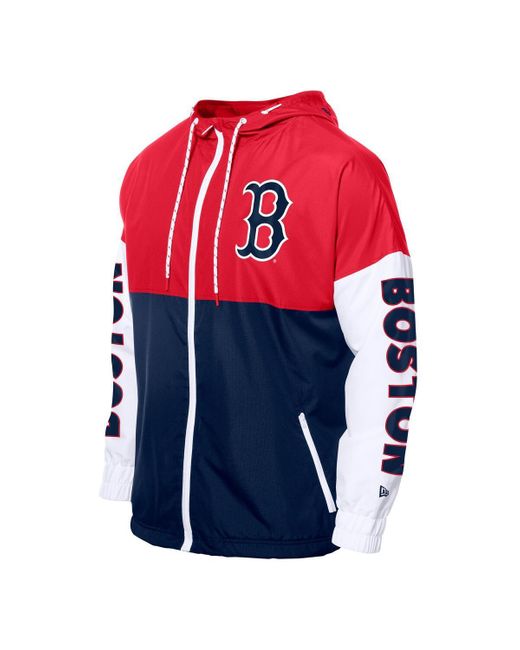 KTZ Navy/red Boston Red Sox Color Block Full-zip Hoodie Windbreaker for men