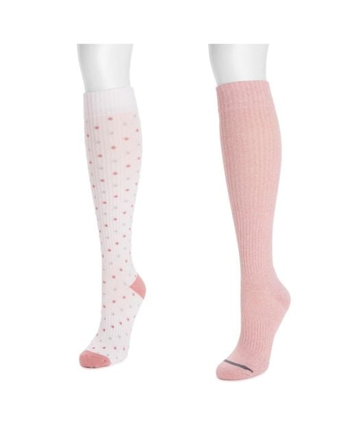 Muk Luks White 2 Pair Pack Cotton Compression Knee High Socks