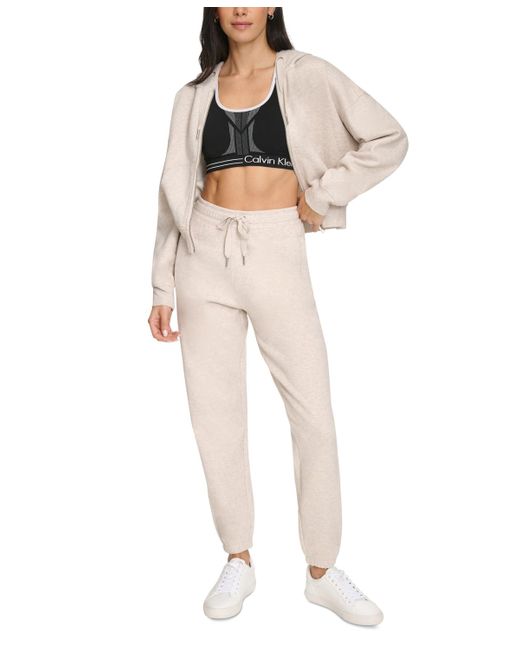 Calvin Klein Natural Fleece Crop Zip-front Long-sleeve Hoodie