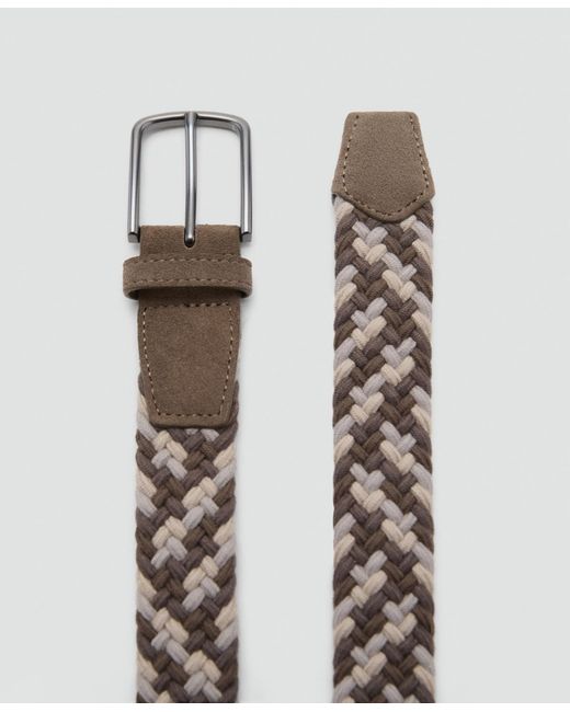Mango White Braided Elastic Colored Belt for men