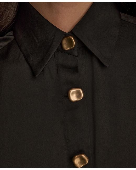 Donna Karan Gray Silk Collared Long Sleeve Button Down Top