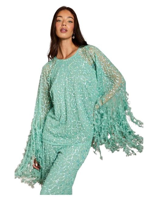 Coast Green Sequin Cape Blouse