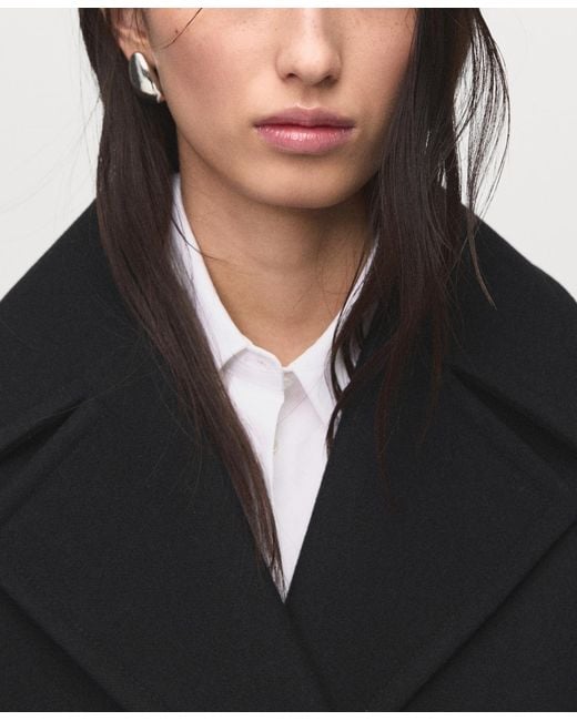Mango Black Double-breasted Wool Blend Coat