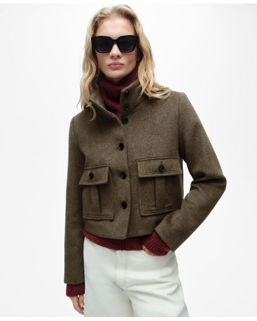 Mango Brown Pockets Detail Wool Blend Jacket