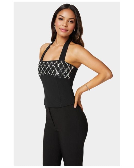 Bebe Black Halter Neck Bead Sequin Top
