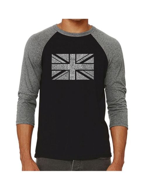 LA Pop Art Black Union Jack Raglan Word Art T-shirt for men