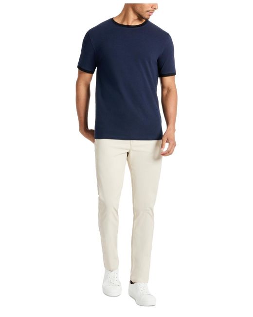 Kenneth Cole Blue Contrast-trim Textured Short Sleeve T-shirt for men