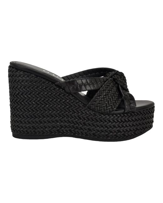 Guess Black Eveh Knotted Jute Wrapped Platform Wedge Sandals