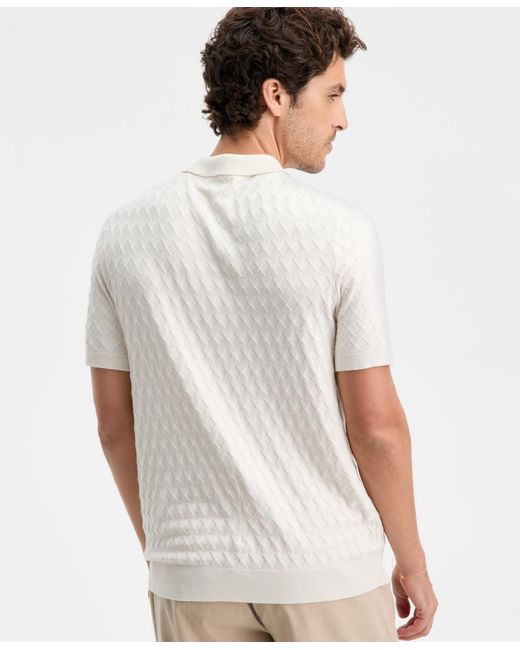 Alfani White Short-sleeve Diamond Zip Polo Sweater for men