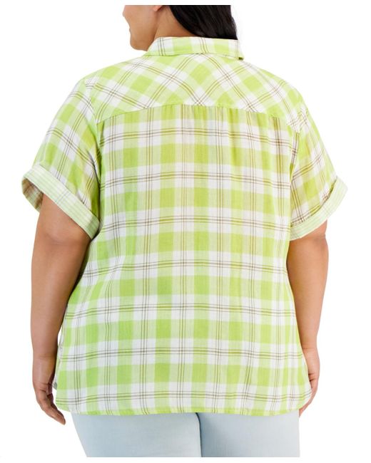 Tommy Hilfiger Green Plus Size Cotton Button-front Camp Shirt